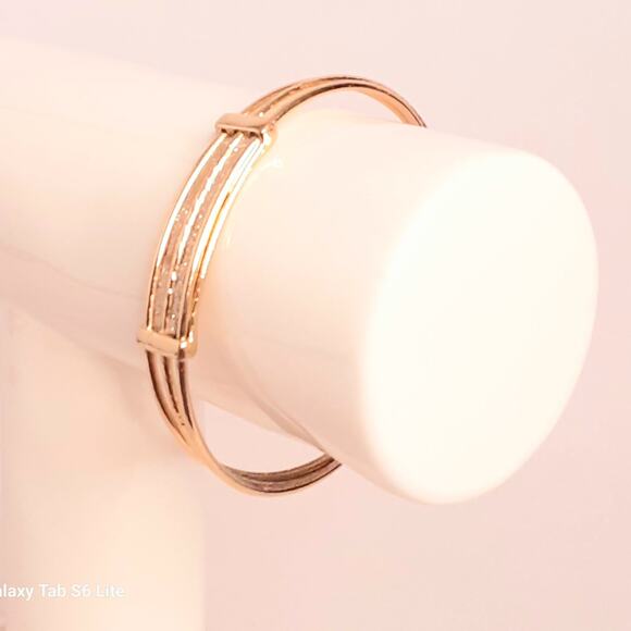 Gold Tone Three Wire Cuff Bracelet White Sparkle Face - Picture 1 of 6